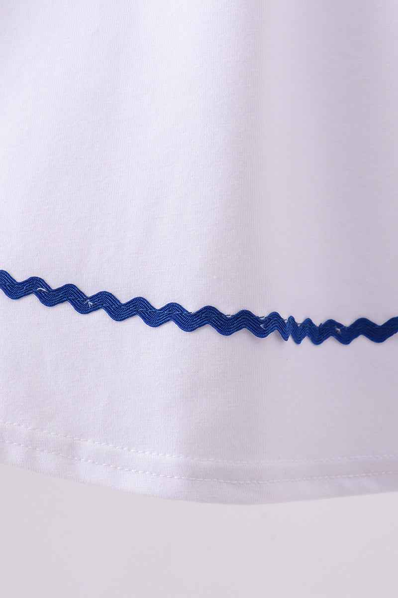 White flag smocked ruffle dress