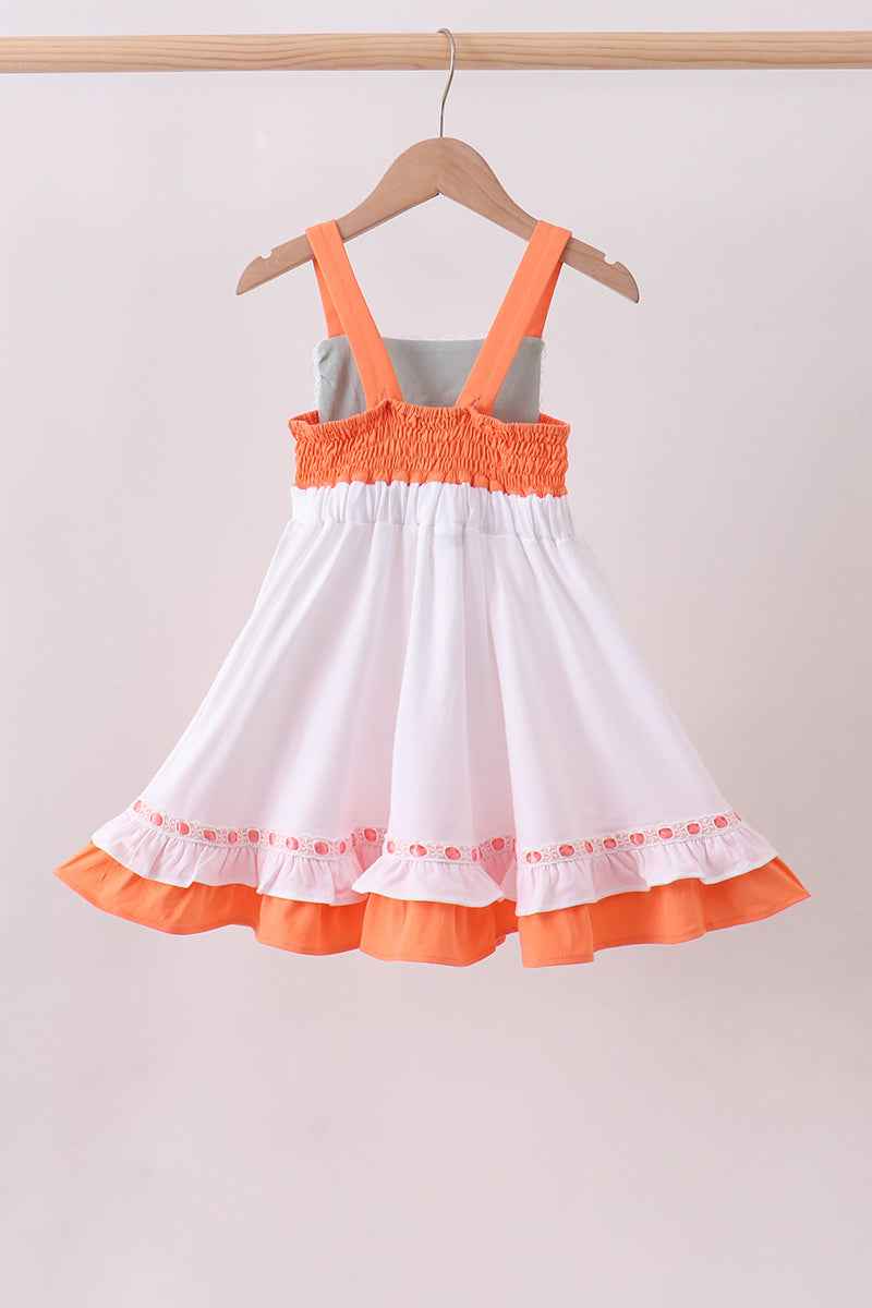 Sage strawberry embroidery ruffle dress