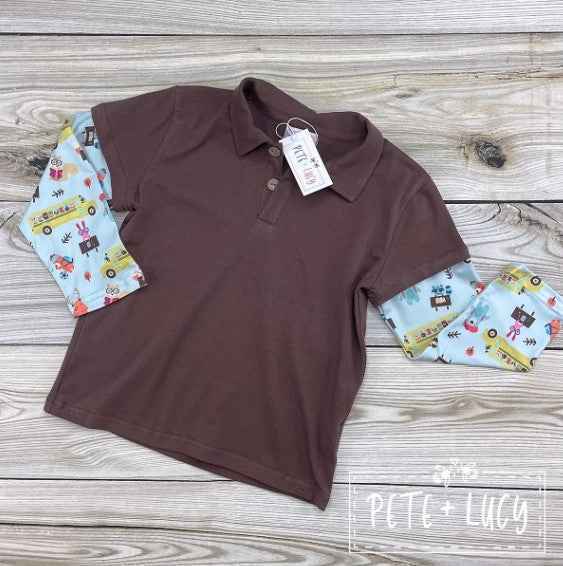 Back To School Boys Brown Long Sleeve Shirt