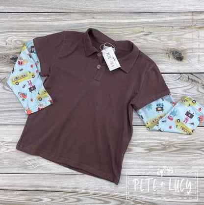 Back To School Boys Brown Long Sleeve Shirt