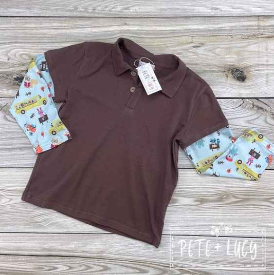Back To School Boys Brown Long Sleeve Shirt